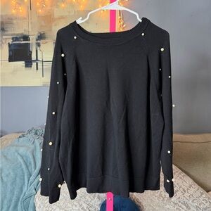 Zara Knit Black Pearl Embellished Sweater Size Small Oversized Fit